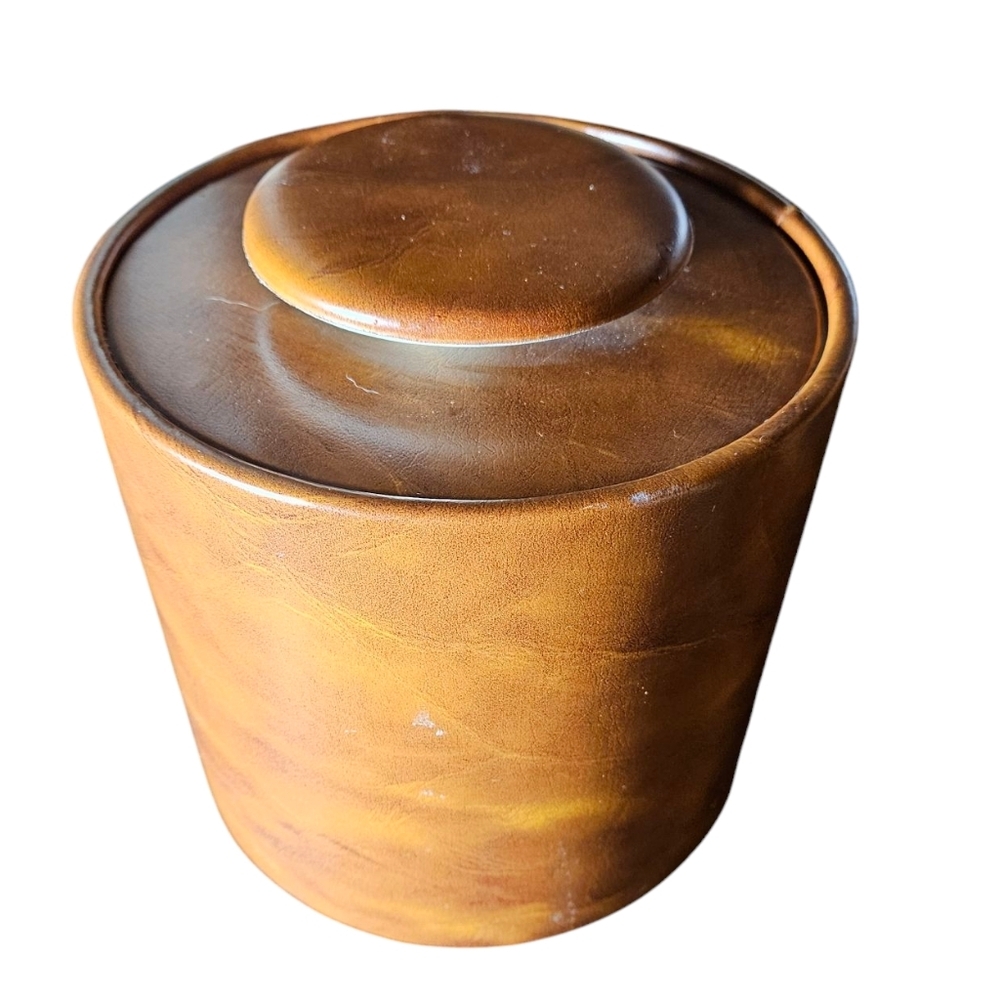 Mid Century Elmar MFG Los Angeles  Brown Vinyl Ice Bucket.